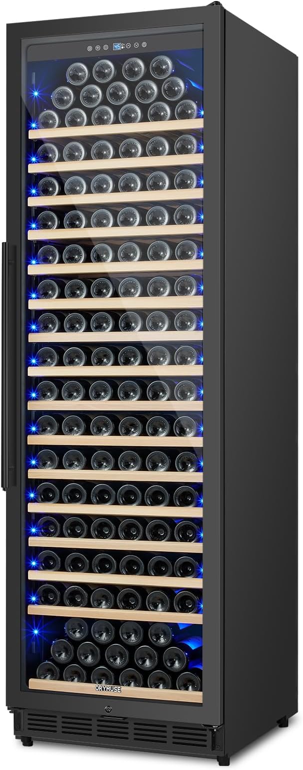 ORYMUSE 200 Bottle Upgrade Wine Cooler Refrigerator - 24 Inch Large Capacity Wine Fridge Built-In Freestanding, with Quiet Compressor, Professional Temperature Control & Wine Cellar - Black