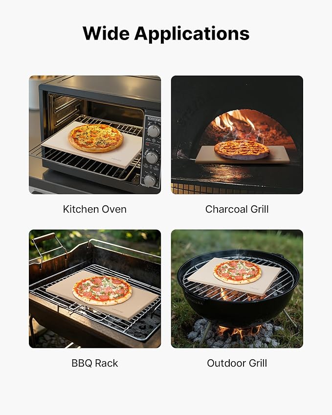 VEVOR Pizza Stone, 20 x 14 x 0.6 in Rectangular Cordierite Pizza Stone, 1450℉ Heat-Resistant Cook Stone, Extra Large Baking-Stone with Metal Peel, Scraper, for Kitchen Bake Oven, BBQ Grill