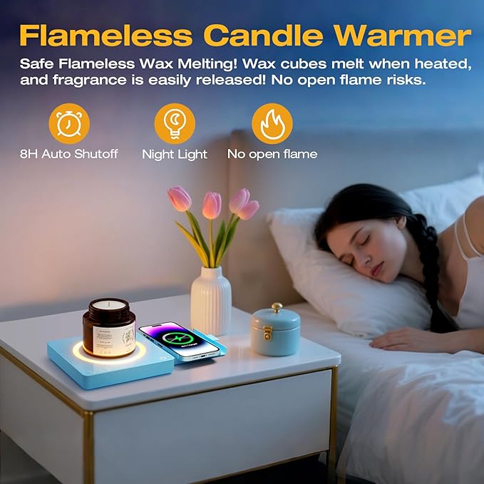 Coffee Mug Warmer, Smart Mug Warmer, 15W Wireless Phone Charging, 3 Heat Settings Temperature Controlled, 8H Auto Off, Candle Warmer, Safe for Heating Coffee, Beverage, Milk, Tea