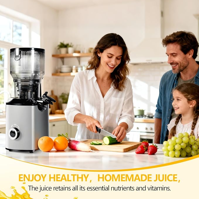 Cold Press Juicer Machine 5.4" Wide Feed Chute Juice Extractor Machine High Juice Yield, Slow Masticating Juicer