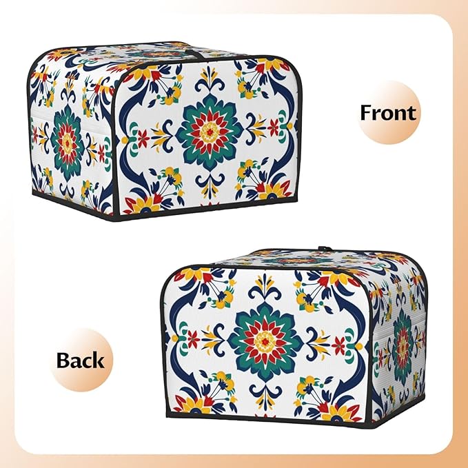 Traditional Mexican Trible Covers for 4 Slice Toasters,Cute Country Bread Machine Cover with Handle,Washable Stain Resistant Kitchen Small Appliance Cover Dining Decor