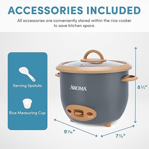 AROMA® 6-Cup (Cooked) One-Touch Pot Style Rice Cooker with CoreCoat™ PFAS-Free Nonstick Ceramic Surface (1.5 Quarts)