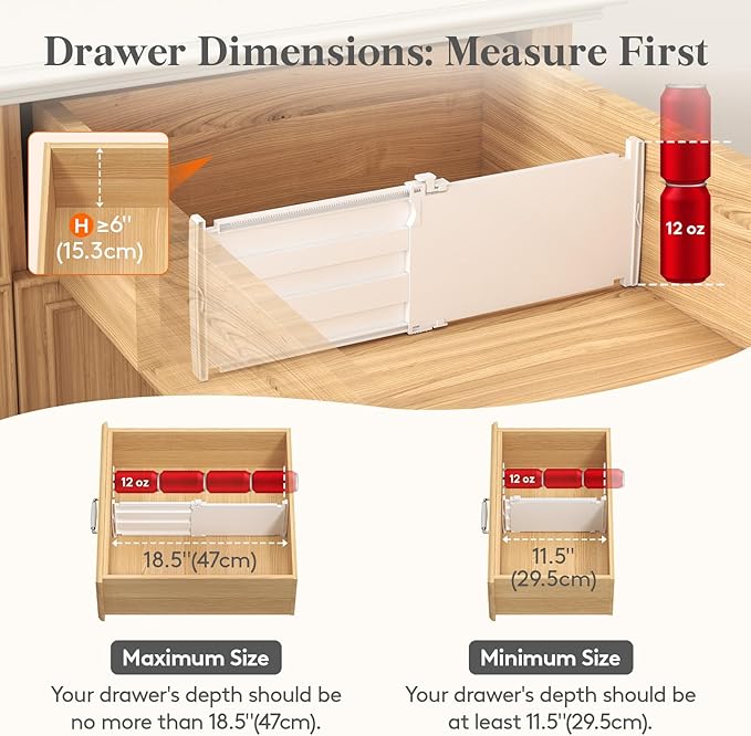 Lifewit 6" Tall 9 Pack Drawer Dividers, 30-47cm/11.5-18.5" Expandable Drawer Divider for Clothes, Adjustable Dresser Drawer Organizers, Drawers Separators for Dresser/Bathroom/Closet/Kitchen White