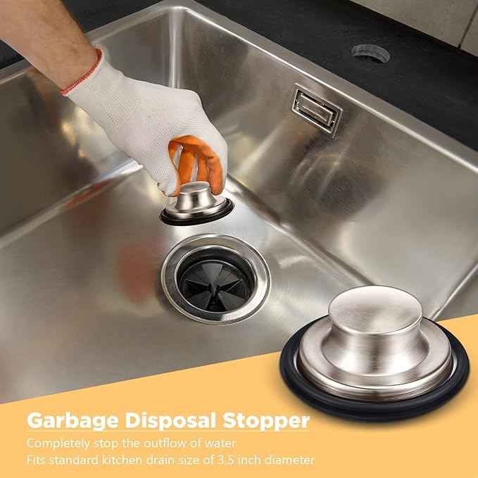 Mudder 3 Pcs Kitchen Sink Drain Strainer and Stopper Stainless Steel Garbage Disposal Plug with Handle Universal Anti-Clogging Kitchen Sink Filter Sieve Basket Strainer(Brushed Silver)