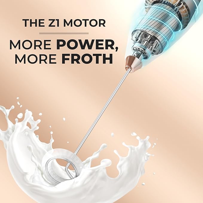 Zulay Kitchen Powerful Milk Frother Wand With 4 AA Duracell Batteries - Ultra Fast Handheld Drink Mixer - Electric Whisk Foam Maker for Coffee, Lattes, Cappuccino, Matcha & Creamer - White & Rose Gold