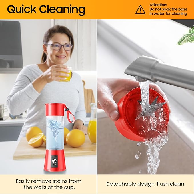 Portable Blender for Smoothies & Shakes - Cordless Personal Size Blender with 6 Blades, 380Ml Juice Cup, Lightweight & Rechargeable, Freshly Squeezed for Picnic/Sports/Office, Mother's Day