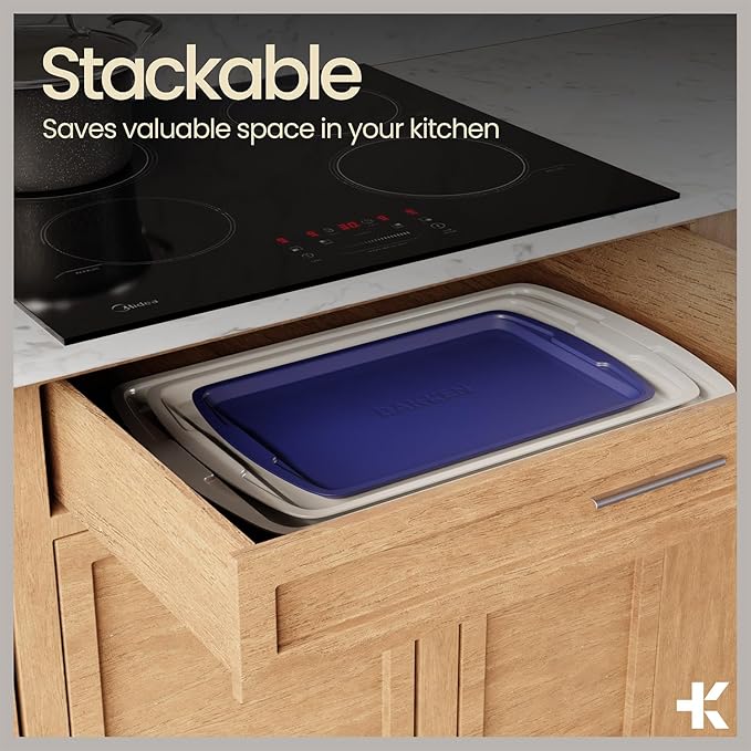 Bakken Swiss Cookie Sheet 3 Piece Set - Non-Stick, Stackable Baking Pans, Deluxe Ceramic Coating – Dishwasher Safe - for Home Baking