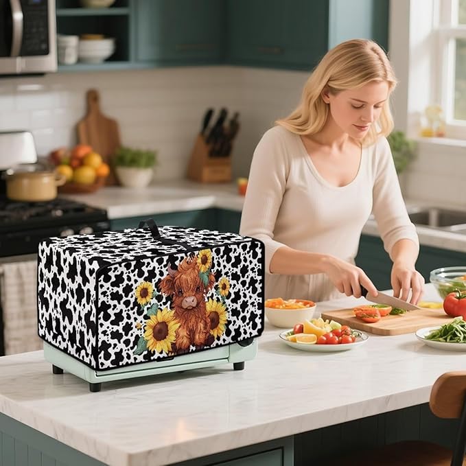 Countertop Convection Oven Cover Dust Protection Air Fryer Toaster Oven Covers for Home Kitchen Decorations 18.5 x 22.5 x 13 inches, L, Sunflower Highland Cow Print