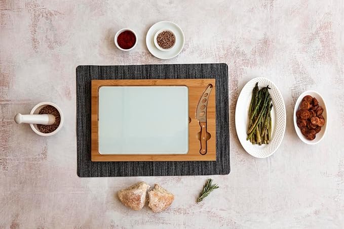PICNIC TIME NCAA Icon Glass Top Cutting Board & Knife Set, Cheese Boards Charcuterie Boards, Serving Platter, (Parawood & Bamboo)