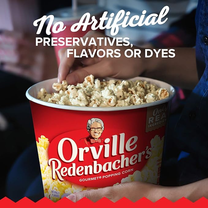 Orville Redenbacher’s Microwave Popcorn + Tub, Movie Theater Butter Flavor, 3g Fiber Per Serving, 3.9 oz. (12 Boxes)