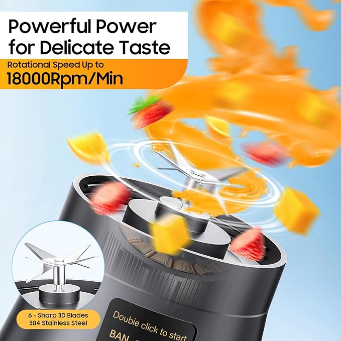Cordless Personal Size Portable Blender - 380Ml Blender Smoothies and Shakes, BPA Free Traveling Juice Cup with Powerful Blending, Freshly Squeezed in Sports/Travel/Home