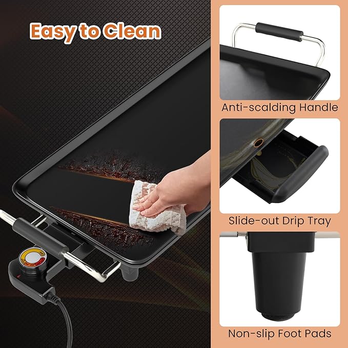 Nightcore 35" Large Electric Griddle, Teppanyaki Grill w/Adjustable Thermostat, Insulated Handles, Drip Tray & Nonstick Surface, Pancake Griddle, Indoor Outdoor Tabletop BBQ Grill for Party Camping