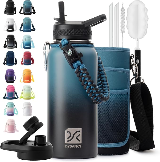 DYSANKY 32 oz Insulated Water Bottle | Thickened Stainless Steel Vacuum Metal | Portable Sports Water Jug for Gym and Hiking with Straw, Carrier Bag, Handle Strap | BPA-Free 32 oz