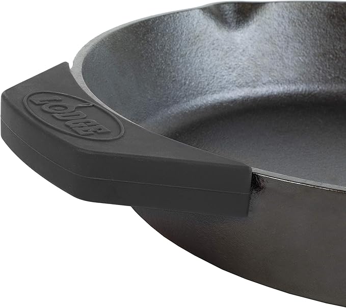 Lodge Silicone Assist Handle Holder - Dishwasher Safe Hot Handle Holder Designed for Traditional Cast Iron Dual Handle Products - Reusable Heat Protection Up to 450° - Black