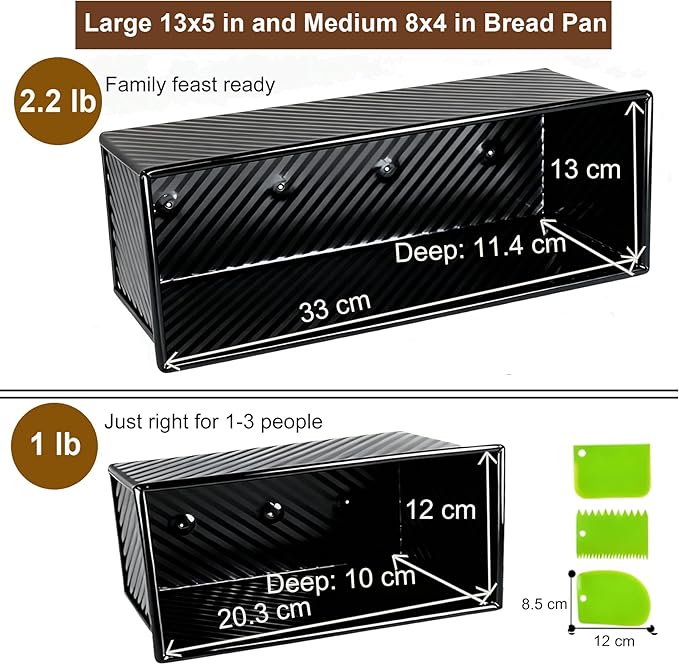 Family-Size Bread Pan and Large Muffin Pan Set of 4, Black Pullman Loaf Pans (2.2lb & 1lb) with Lids, Jumbo Muffin Pans with 50Pcs Liners, Non-Stick for Large Gatherings & Small Batch Baking