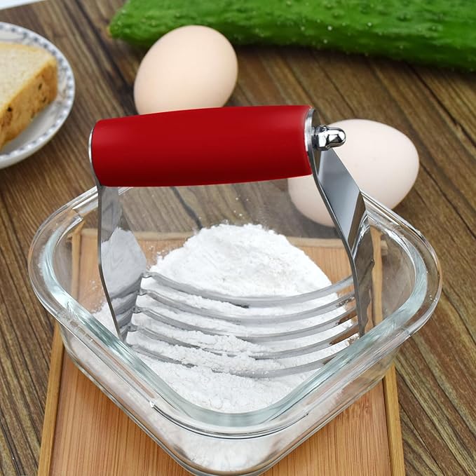 Dough Blender Heavy Duty Pastry Cutter Stainless Steel Butter Cutter Professional Baking Tool For Mixing Flour Butter (Red)