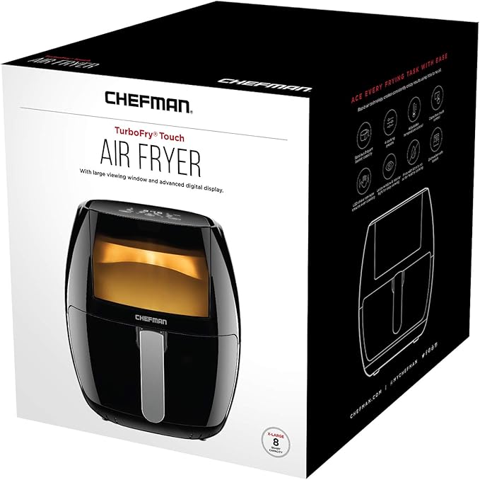 Chefman TurboFry Touch 8 Quart Air Fryer w/ XL Viewing Window & Advanced Digital Display, Fry with Less Oil for Healthy Food, Adjustable Temperature Control, Cooking Presets & Dishwasher-Safe Basket