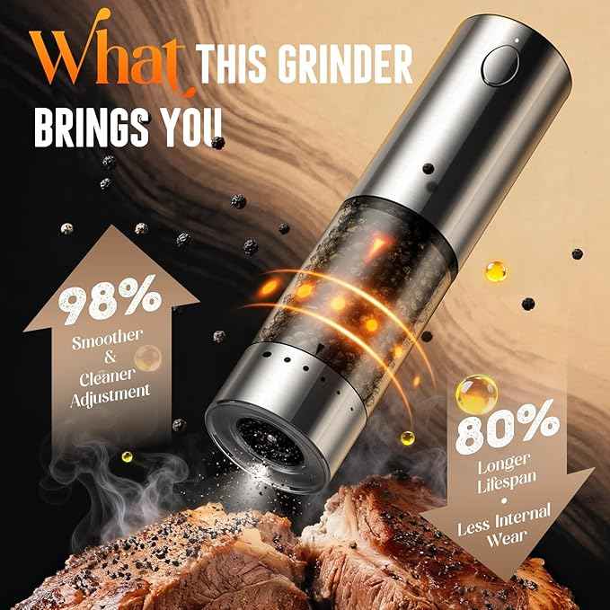 Electric Salt and Pepper Grinder Set – Rechargeable Automatic Salt and Pepper Shaker with 6 Adjustable Coarseness, Large-Capacity Pepper Mill Kitchen Appliances and Home Essentials Gifts for Women