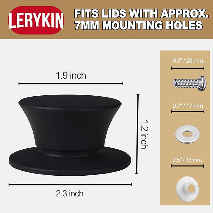 Lerykin Replacement Silicone Knobs for Pot Lid, Soft Universal Pan Lid Handles - Heat Resistant and Non-Slip Holding Handle Knobs for Kitchen Cookware Lids and Covers - Dishwasher Safe (2 Pack)