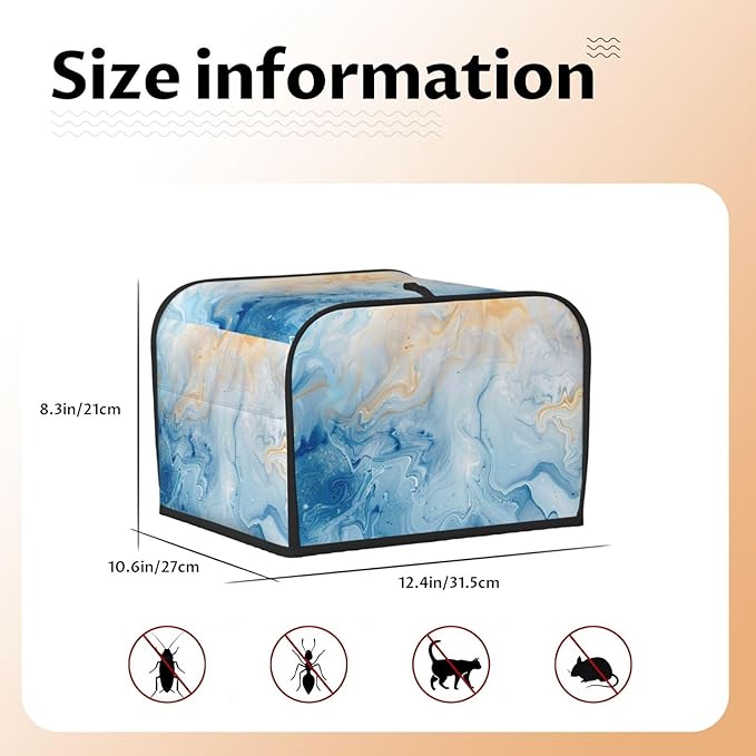 Toaster Cover 4 Slice Blue Marble Pastel Kitchen Small Appliance Covers with Pockets Dust and Fingerprint Protection