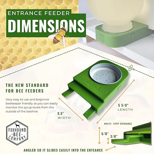 Foxhound Bee Company Front Entrance Honey Bee Feeder and Lid for Feeding Bees Water or Sugar Syrup from The Front of The Hives in Beekeeping - 4 Pack