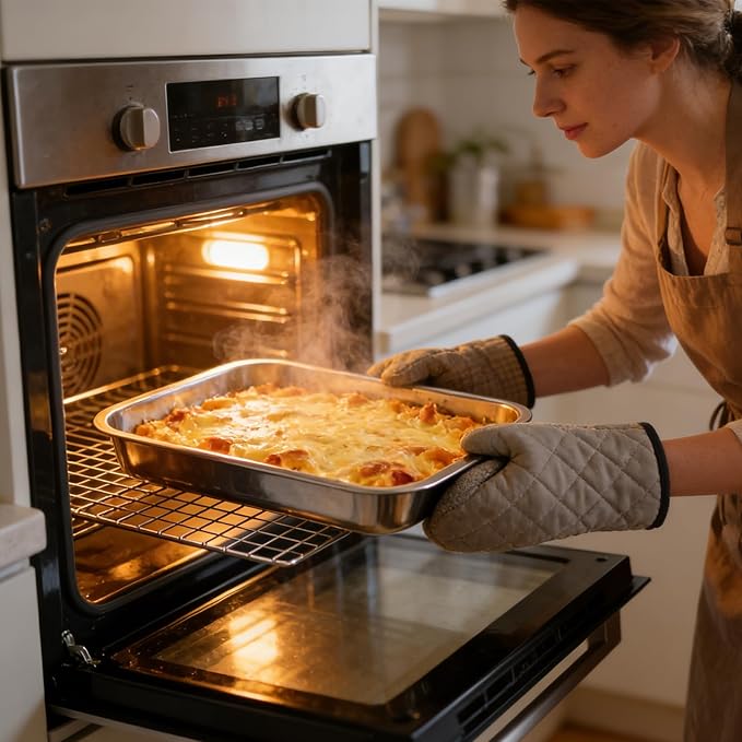 2 Pcs 13"15.4" Stainless Steel Roasting Pans with Handles, Baking Pan for Oven Includes 2 Flat Racks, Dishwasher Safe Rectangular Lasagna Pan for Turkey, Chicken and Roasting, Silver