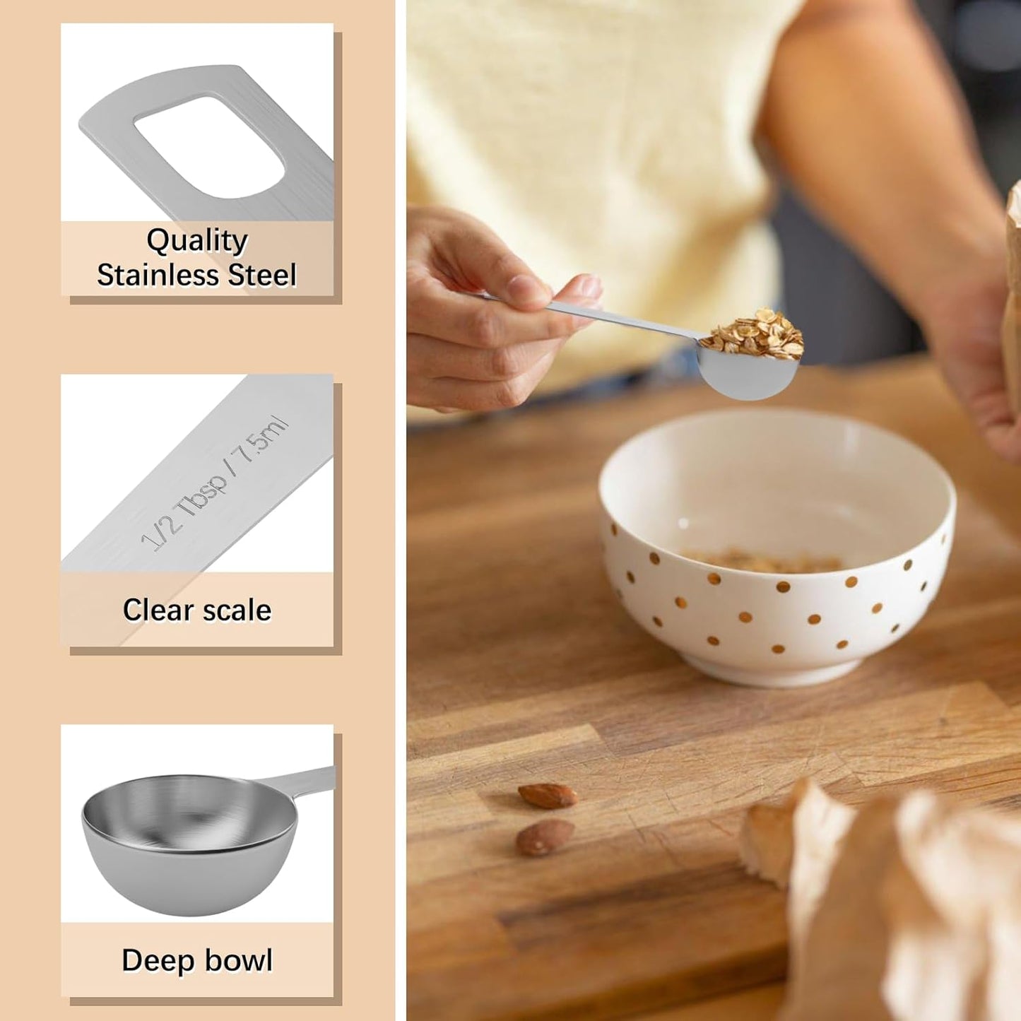2PCS 1/2tbsp (1.5tsp, 7.5ml, 1/4oz) Single Measuring Spoon, Stainless Steel Individual Teaspoons Only