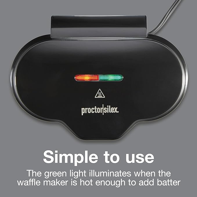 Proctor Silex Double Mini Waffle Maker Machine with 4” Round Non-stick Grids, Makes 2 Personalized Individual Breakfast Keto Chaffles and Hashbrowns, Compact, Black (26102)
