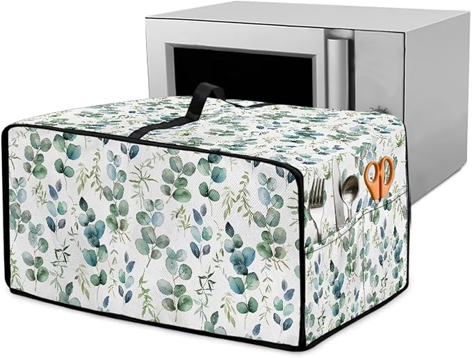 Countertop Convection Oven Cover Decorative and Protective Air Fryer Toaster Oven Dust Cover for Home Kitchen Indoor Decor, S, Eucalyptus Leaf Green White