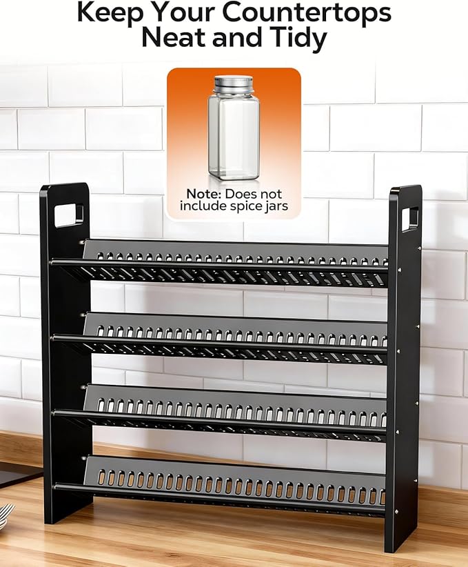 Nieifi Black Spice Rack Rustproof,without Seasoning Jars,4-Tier ABS Plastic Spice Rack Organizer for Countertop and Cabinet,Thickened Corrosion-Resistant-Tiered Spice Rack Kitchen Accessories