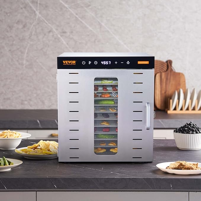 VEVOR Food Dehydrator, 10 Trays Stainless Steel Food Dehydrator Machine, 1000W Dehydrators with Digital Adjustable Timer & Temp, Dehydrator for Jerky Herb Meat Beef Fruit Dog Treats and Vegetables