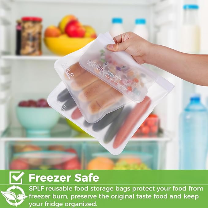 SPLF 12 Pack Dishwasher Safe Reusable Food Storage Bags (5 Sandwich 5 Snack 2 Gallon), BPA Free Freezer Bags Leakproof Silicone and Plastic Free Lunch Bags Fridge Organization