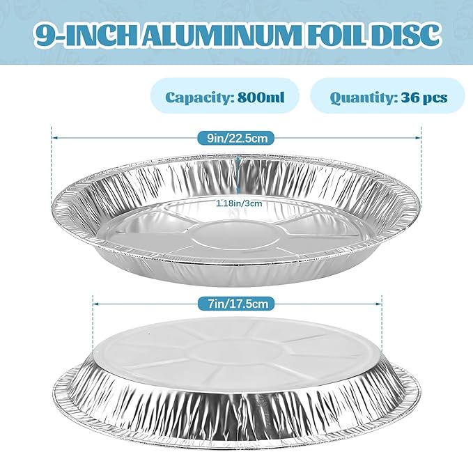 36 Pack 9 Inch Round Aluminum Foil Pie Tins - Disposable Heavy-Duty Pans, Freezer Safe for Baking Pies, Quiches, Tarts & Takeout