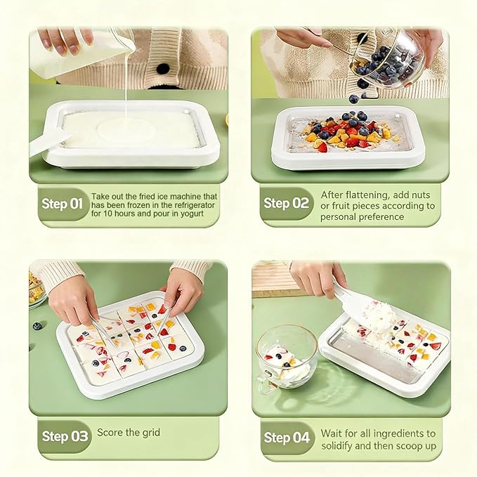 Rolled Ice Cream Maker, New Homemade Ice Cream Roller Maker, Instant Ice Cream Maker, DIY Fun Family Activity Rolled Ice Cream Tray for Yogurt, Sorbetand and Gelatod with 2 Scrapers(White)