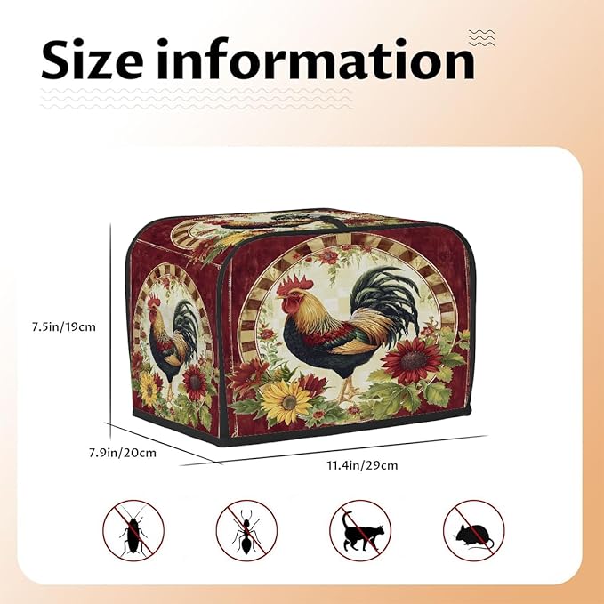 Rooster Red Animal Toaster Cover 2 Slice Dust and Fingerprint Protection Toaster Bread Maker Covers Washable Kitchen Small Appliance Covers for Kitchen Accessories Decor Bakeware Women Gift