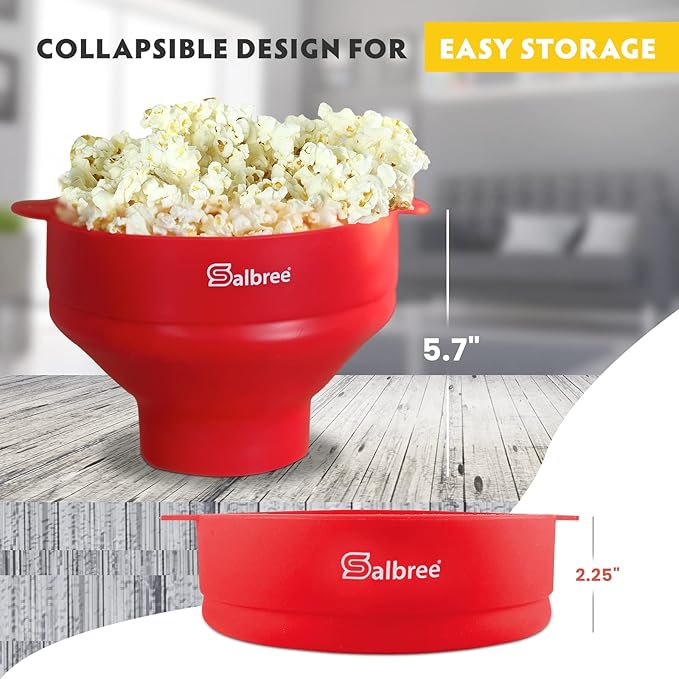 The Original Salbree Collapsible Silicone Microwave Popcorn Popper Maker Machine, Microwavable Bowl Holds 16 Cups, Uses Hot Air and Oil Always Optional - The Most Colors Available (Yellow)