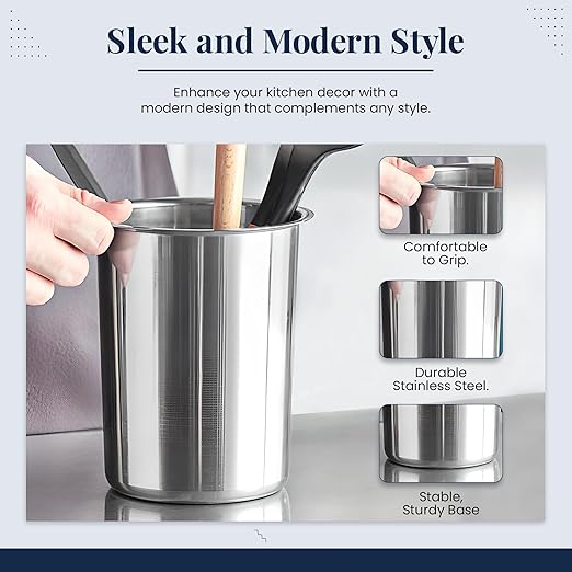 OCS Parts 6.75-Inch Kitchen Utensil Holder | Stainless Steel Dishwasher Safe Kitchen Countertop Organizer