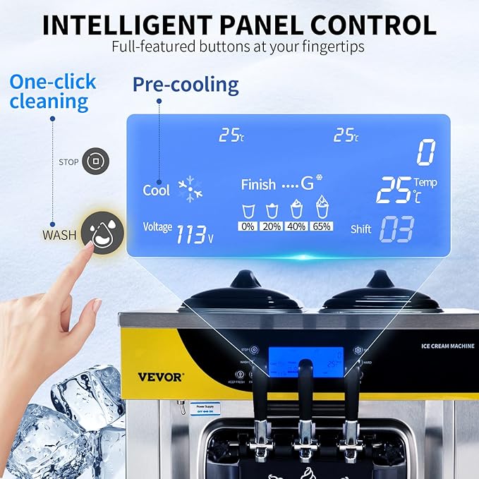 VEVOR Commercial Ice Cream Maker, 22-30L/H Yield, Countertop Soft Serve Machine with 2x6L Hopper 2L Cylinder LCD Panel Puffing Shortage Alarm, Frozen Yogurt Maker for Restaurant Snack Bar, Silve