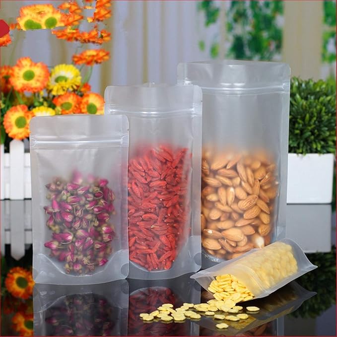 PABCK 100 Pcs 4.3x7.1 inch Resealable Stand Up Bags Matte Clear Zipper Lock Heat Seal Pouches with Tear Notch for Zip Food Storage Lock Packing