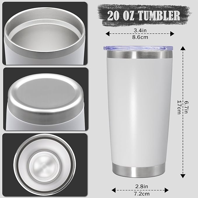 20 oz Tumbler Coffee Travel Tumblers Bulk with Lid Stainless Steel Double Wall Vacuum Insulated Mug Powder Coated Cups fit Car Cupholder for Hot and Cold - White, 4Pack
