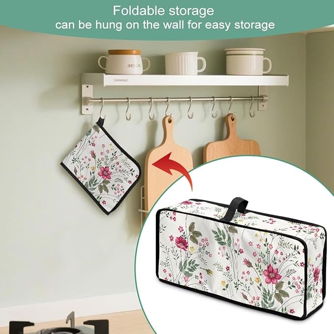 Fresh Floral Toaster Cover 2 Slice Long Slot Slim Toaster Dust Cover, Easy to Fold and Carry, Heat-Resistant Dustproof Protective Covers for Small Appliance