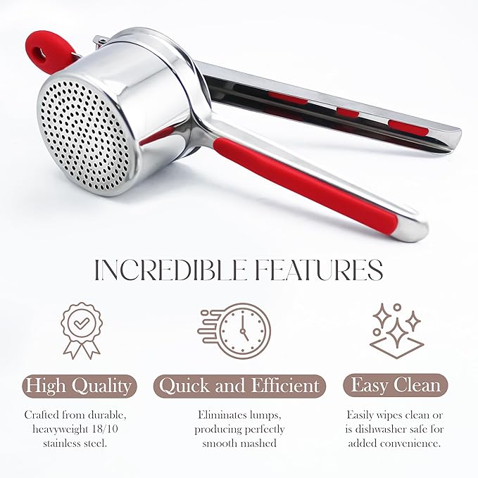 Bellemain 15 oz Large Potato Ricer | Heavy-Duty Stainless Steel Potato Ricer & Masher | Perfect for Mashed Potatoes | Kitchen Tool with Fixed Disc (Red)