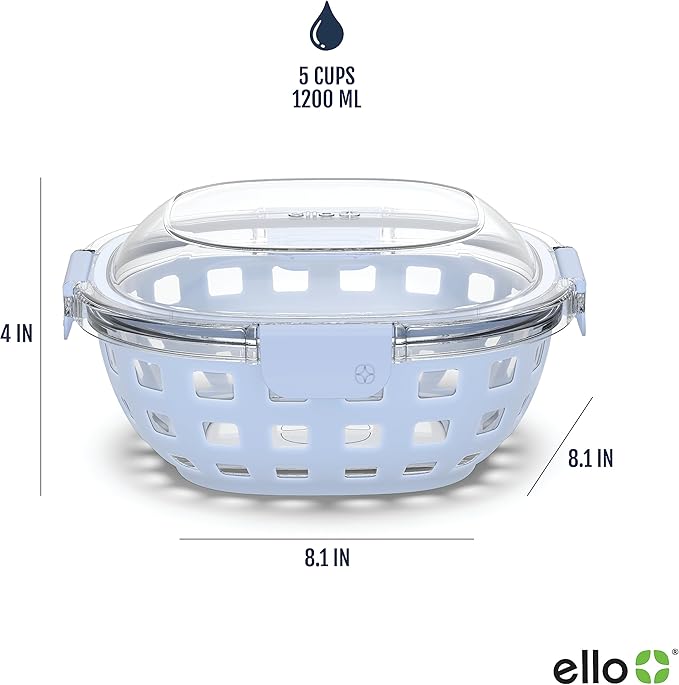 Ello Duraglass Meal Prep Container- Glass Food Storage Container with Silicone Sleeve and Airtight BPA-Free Plastic Lid, Dishwasher, Microwave, and Freezer Safe
