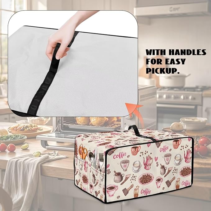 Toaster Oven Dust Cover Dustproof Stylish Convection Microwave Ovens Cover Stain-resistant Small Countertop Appliance Protector, M, Coffee Mocha Pot Beige Pink