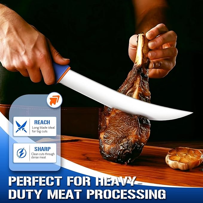 DRAGON RIOT Curved Butcher Breaking Knife,Super Sharp Carving Slicing Knife for BBQ,10 Inch Scimitar Blade for Meat Cutting,High Carbon Stainless Steel Cimeter Breaking Knives with Ergonomic Handle