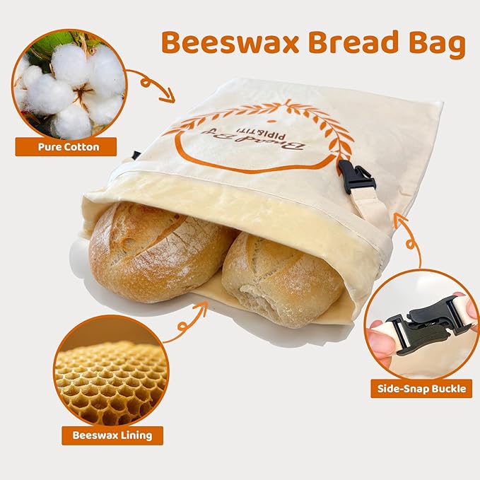 PIPI&TITI Reusable Beeswax Bread Bag for Homemade Bread,XL Sourdough Bread Bag (2-packs),17x12.6 inches Food Storage,Portable Cotton and Beeswax Bag,Freezer-Friendly