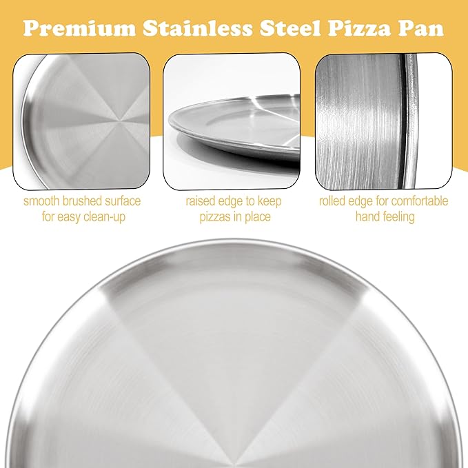 AWTBDP 13½ Inch Pizza Pan for Oven set of 2, Non-Stick Large Round Stainless Steel Pizza Pans plates, Durable Non-Toxic Pizza Steel Tray for Baking Cookie Pie Pizza Cake, Dishwasher Safe & Easy Clean