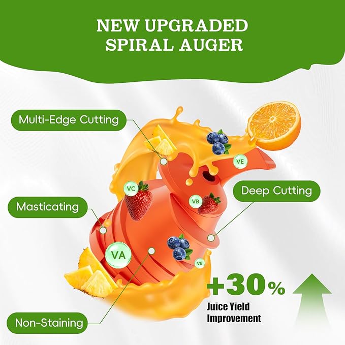 Cold Press Juicer, Wide Feed Chute Juicer Machines, Stainless Steel Slow Masticating Juicers Easy to Clean, Vegetables & Fruits Juice Extractor, High Juice Yield, Brass Color Knob