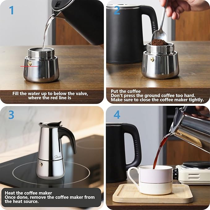 Espresso Maker 9 Cup Moka Pot Stainless Steel Percolator coffee pot, Compatible with Gas, Electric, Ceramic, and Induction stovetops(15 fl oz/450 ml)