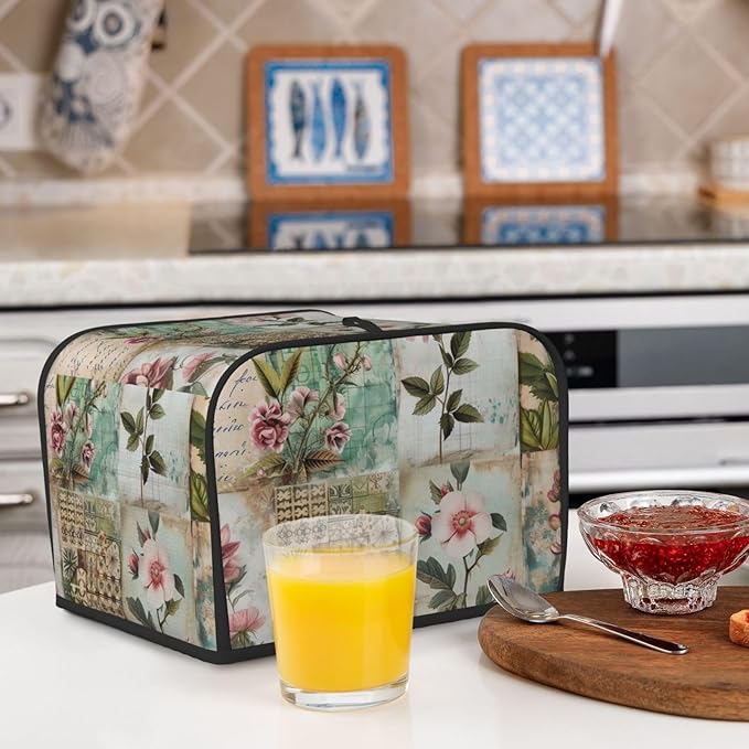 Western Florals Shabby Wood Covers for 4 Slice Toasters,Cute Country Bread Machine Cover with Handle,Washable Stain Resistant Kitchen Small Appliance Cover Dining Decor